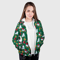 Куртка с капюшоном женская Новогодние домики на зеленом - паттерн, цвет: 3D-белый — фото 2