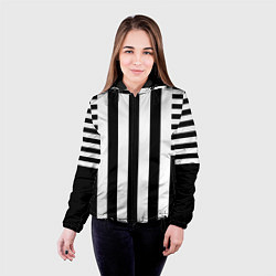 Куртка с капюшоном женская Черно белый узор в полоску, цвет: 3D-черный — фото 2