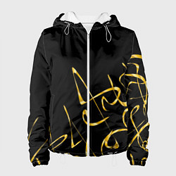 Куртка с капюшоном женская Золотая каллиграфия на черном фоне, цвет: 3D-белый