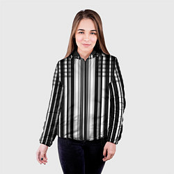 Куртка с капюшоном женская Бело серый полосатый узор, цвет: 3D-черный — фото 2