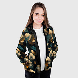 Куртка с капюшоном женская Узор цветочный паттерн, цвет: 3D-черный — фото 2