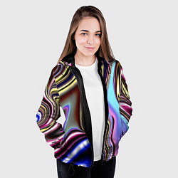Куртка с капюшоном женская Блестящая ткань, цвет: 3D-черный — фото 2