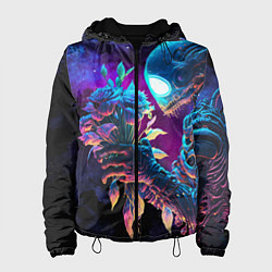 Куртка с капюшоном женская Инопланетянин с неоновыми цветами, цвет: 3D-черный
