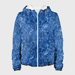 Куртка с капюшоном женская Женские лица на джинсовом синем, цвет: 3D-белый