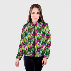 Куртка с капюшоном женская Весенние тюльпаны и подснежники, цвет: 3D-черный — фото 2