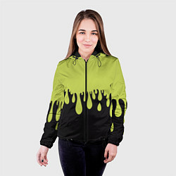 Куртка с капюшоном женская Зеленые капли на черном, цвет: 3D-черный — фото 2