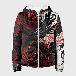 Куртка с капюшоном женская Красный Irezumi узор, цвет: 3D-белый