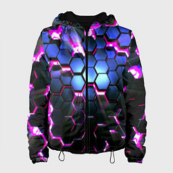 Куртка с капюшоном женская Неоновые стильные соты, цвет: 3D-черный