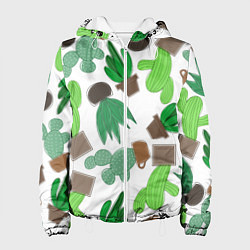 Куртка с капюшоном женская Кактусы в горшках - паттерн, цвет: 3D-белый