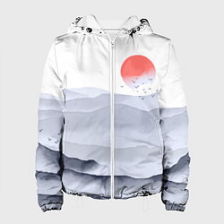 Куртка с капюшоном женская Японский пейзаж - восход солнца, цвет: 3D-белый