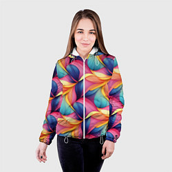 Куртка с капюшоном женская Абстрактные цветы в узоре, цвет: 3D-белый — фото 2