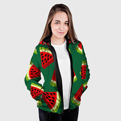 Куртка с капюшоном женская Арбуз, кусочек или долька арбуза, цвет: 3D-черный — фото 2