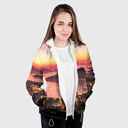 Куртка с капюшоном женская Розовый город между скал, цвет: 3D-белый — фото 2