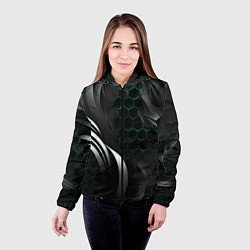 Куртка с капюшоном женская Объемные бирюзовые плиты и черные линии, цвет: 3D-черный — фото 2