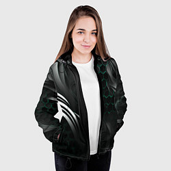 Куртка с капюшоном женская Объемные бирюзовые плиты и черные линии, цвет: 3D-черный — фото 2