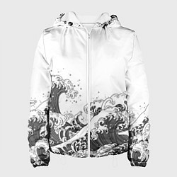 Женская куртка Японские волны на белом фоне
