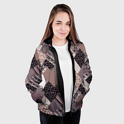 Куртка с капюшоном женская Коричневый узор в стиле фолк-пэчворк, цвет: 3D-черный — фото 2