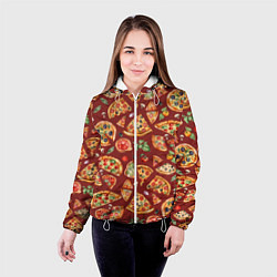Куртка с капюшоном женская Кусочки пиццы ассорти - акварельный паттерн, цвет: 3D-белый — фото 2
