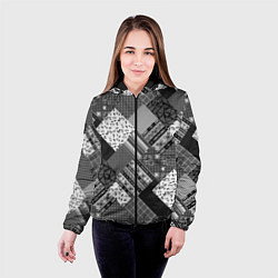 Куртка с капюшоном женская Черно белый лоскутный узор, цвет: 3D-черный — фото 2