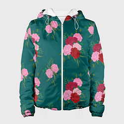Куртка с капюшоном женская Винтажные розы на темном фоне, цвет: 3D-белый