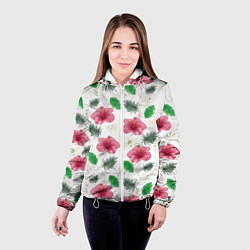 Куртка с капюшоном женская Цветочный паттерн, цвет: 3D-белый — фото 2