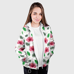 Куртка с капюшоном женская Цветочный паттерн, цвет: 3D-белый — фото 2