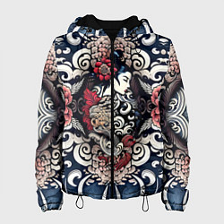 Женская куртка Irezumi style: девушка и синие узоры