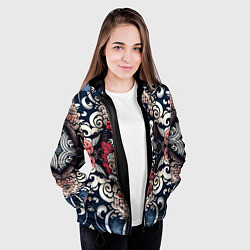 Куртка с капюшоном женская Irezumi style: девушка и синие узоры, цвет: 3D-черный — фото 2