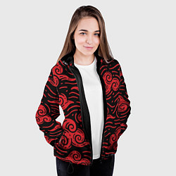 Куртка с капюшоном женская Японский орнамент - красные облака, цвет: 3D-черный — фото 2