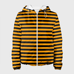 Куртка с капюшоном женская Черно-оранжевые полосы - пчелиный образ, цвет: 3D-белый