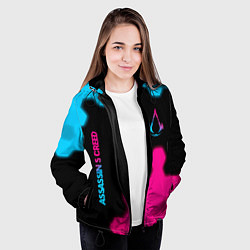 Куртка с капюшоном женская Assassins Creed - neon gradient: надпись, символ, цвет: 3D-черный — фото 2