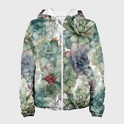 Женская куртка Акварельные суккуленты - паттерн