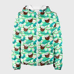 Куртка с капюшоном женская Летний паттерн с кокосом, цвет: 3D-белый