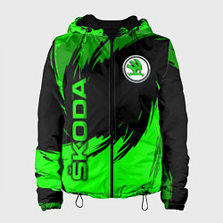 Куртка с капюшоном женская Шкода - зеленые штрихи, цвет: 3D-черный