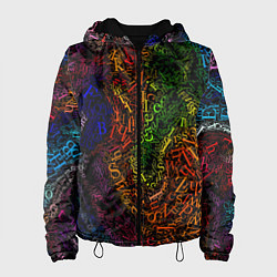 Куртка с капюшоном женская Разноцветные английские буквы, цвет: 3D-черный