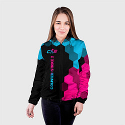 Куртка с капюшоном женская Counter-Strike 2 - neon gradient: по-вертикали, цвет: 3D-черный — фото 2
