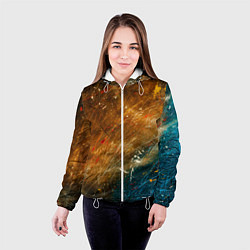 Куртка с капюшоном женская Оранжевые и синие краски, цвет: 3D-белый — фото 2