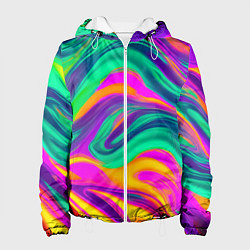 Куртка с капюшоном женская Градиентные цветные волны, цвет: 3D-белый