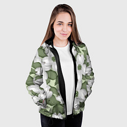 Куртка с капюшоном женская Белые цветочкм, цвет: 3D-черный — фото 2