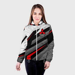 Куртка с капюшоном женская Mitsubishi motors - красная линия, цвет: 3D-белый — фото 2