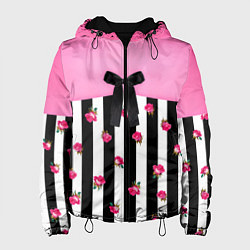 Куртка с капюшоном женская Костюм Барби: полоска с розами, цвет: 3D-черный