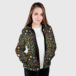 Куртка с капюшоном женская Листочки и звёзды, цвет: 3D-черный — фото 2
