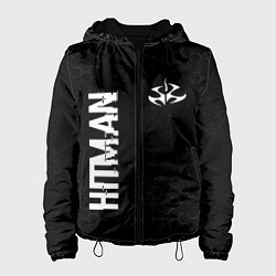 Куртка с капюшоном женская Hitman glitch на темном фоне: надпись, символ, цвет: 3D-черный