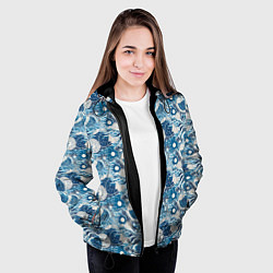 Куртка с капюшоном женская Волны паттерн, цвет: 3D-черный — фото 2