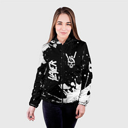 Куртка с капюшоном женская Slayer и рок символ на темном фоне, цвет: 3D-черный — фото 2