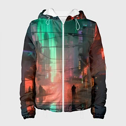 Куртка с капюшоном женская Кибер город будущего, цвет: 3D-белый