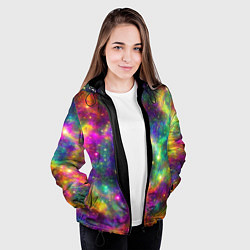 Куртка с капюшоном женская Яркий неоновый космос, цвет: 3D-черный — фото 2