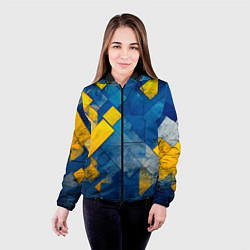 Куртка с капюшоном женская Синяя и жёлтая геометрия, цвет: 3D-черный — фото 2