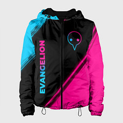 Куртка с капюшоном женская Evangelion - neon gradient: надпись, символ, цвет: 3D-черный