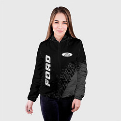 Куртка с капюшоном женская Ford speed на темном фоне со следами шин: надпись,, цвет: 3D-черный — фото 2